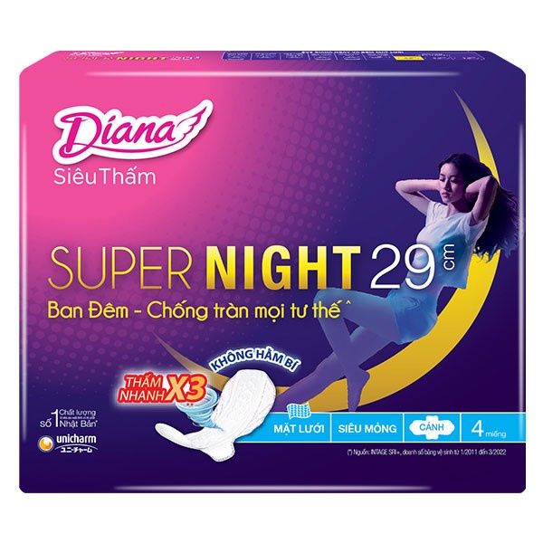 Băng vệ sinh ban đêm, Băng vệ sinh Diana Super Night 35cm/3 Miếng, 29cm/4 Miếng
