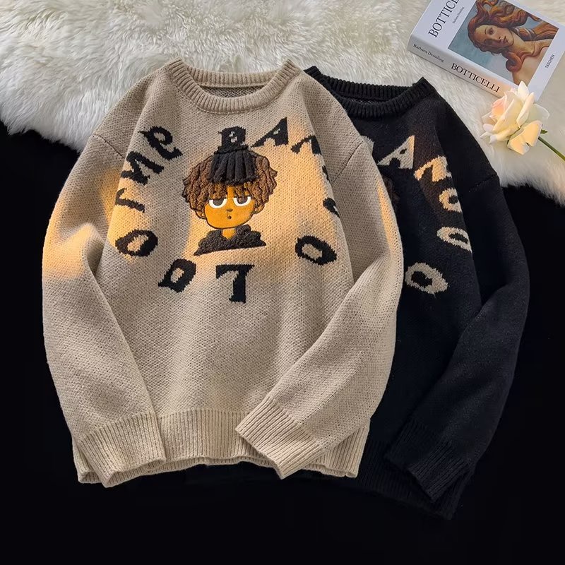Áo Khoác Sweater Dệt Kim Thêu Số Nhỏ Kiểu Hip-Hop Mỹ Đường Phố Thu Đông Cho Nam