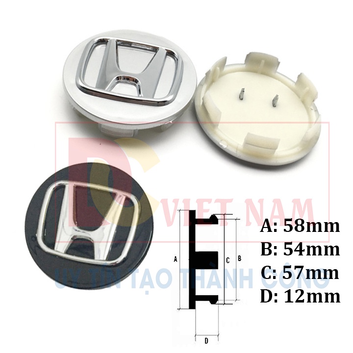 Logo chụp mâm, ốp vành la zăng bánh xe ô tô Honda, đường kính 58mm, chất liệu nhựa ABS cao cấp