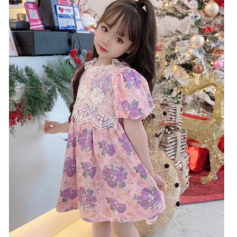 Váy cho bé gái Mykids Váy Thiết Kế Hoa Ren Viền Đầm Công Chúa  siêu xinh cho trẻ em từ 0.1.2.3.4.5.6.7.8.9.10 tuổi