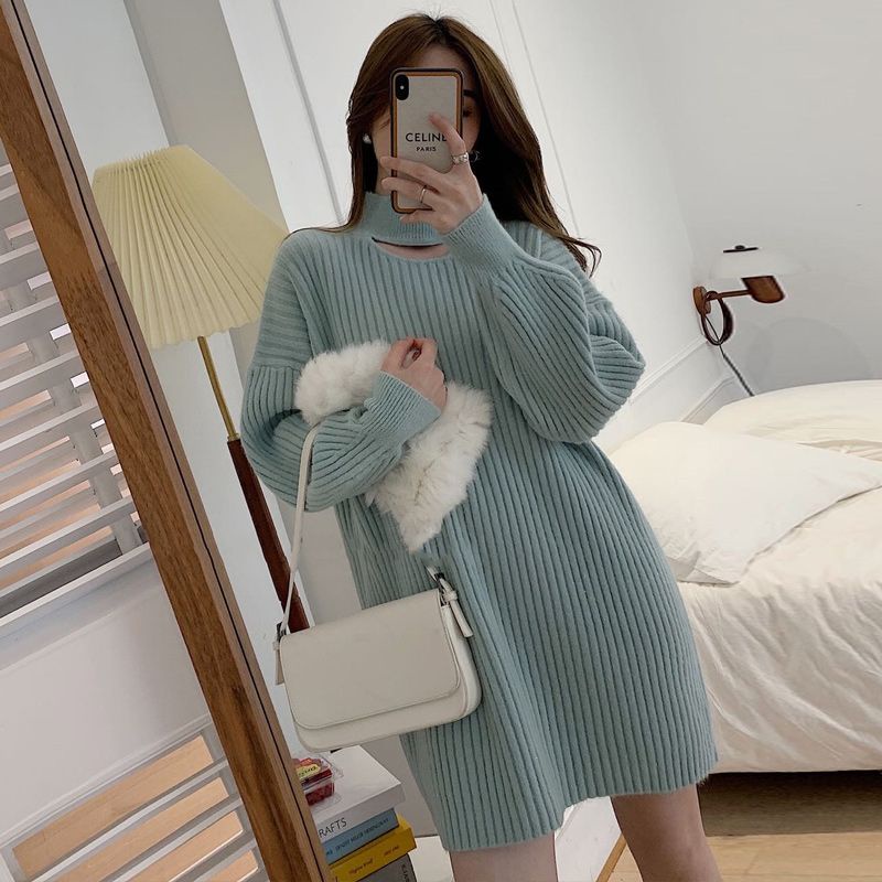 Đầm Dệt Kim Dáng Rộng Màu Trơn Thời Trang Thu Đông 2022 Mới Cho Nữ