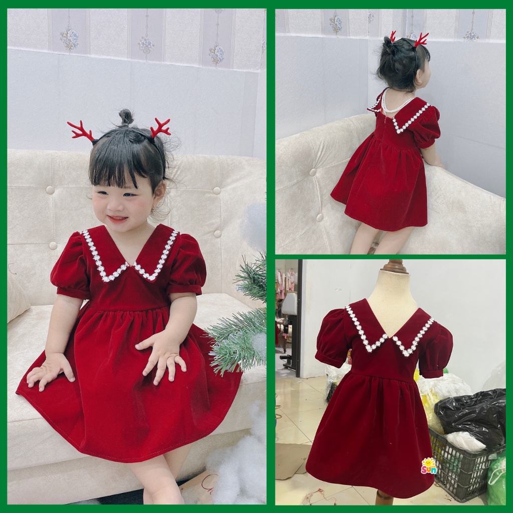 Có video và ảnh khách mặc, 7-40kg, váy cộc tay cho bé gái chất vải nhung xịn đẹp