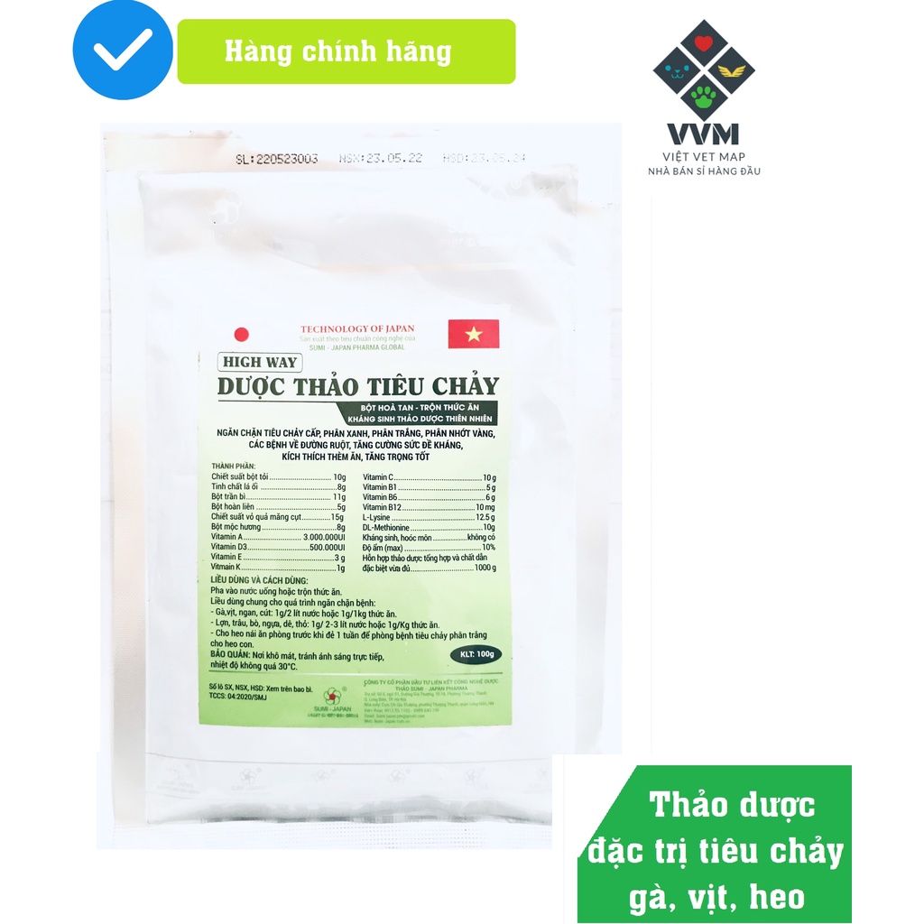 Dứt điểm phân xanh, phân trắng gà [Dược thảo tiêu chảy 100g]