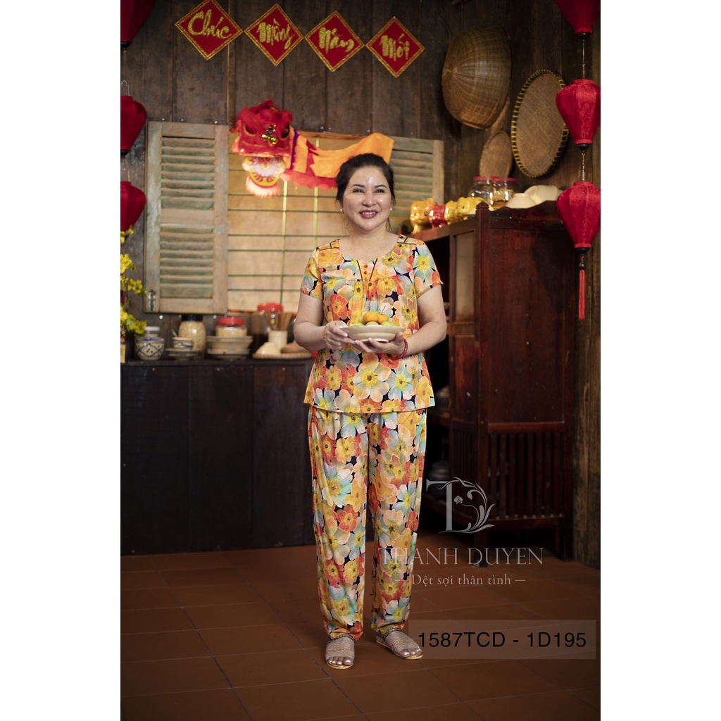 Đồ bộ Tole nữ trung niên mặc nhà Thành Duyên, bông, quần dài, không rút, thoáng mát - 1587TCD(B) - 0822