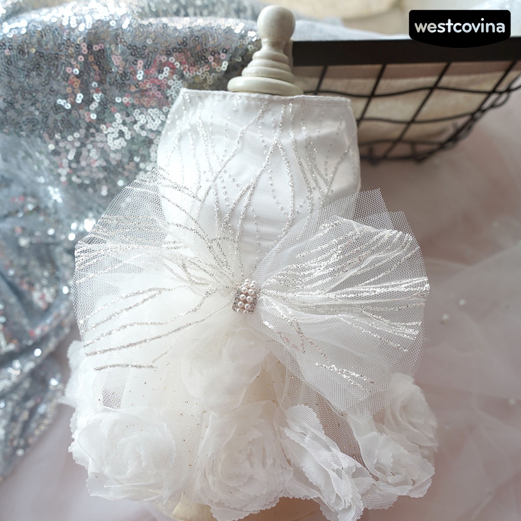 [COD]♘Đầm Thắt Nơ Bướm Trắng Ba Chiều Bằng Polyester Sáng Bóng Thoải Mái Thời Trang Dành Cho Cún Cưng