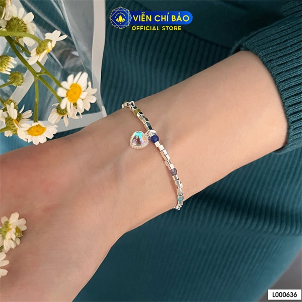 Lắc tay bạc nữ trái tim đá mặt trăng sang chảnh chất liệu bạc 925 thời trang phụ kiện trang sức Viễn Chí Bảo L000636