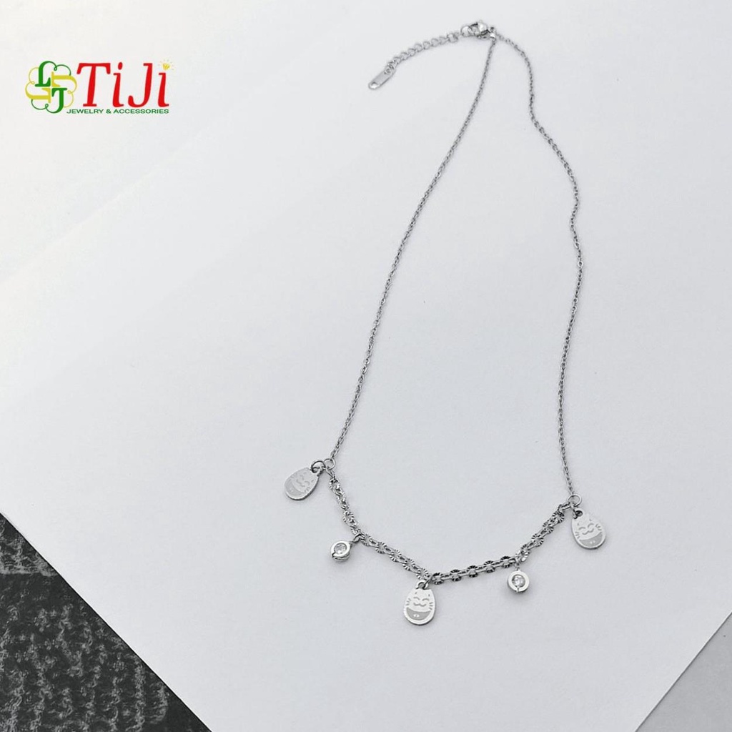 Dây chuyền nữ inox mèo may mắn cách điệu xoàn không đen không gỉ sét