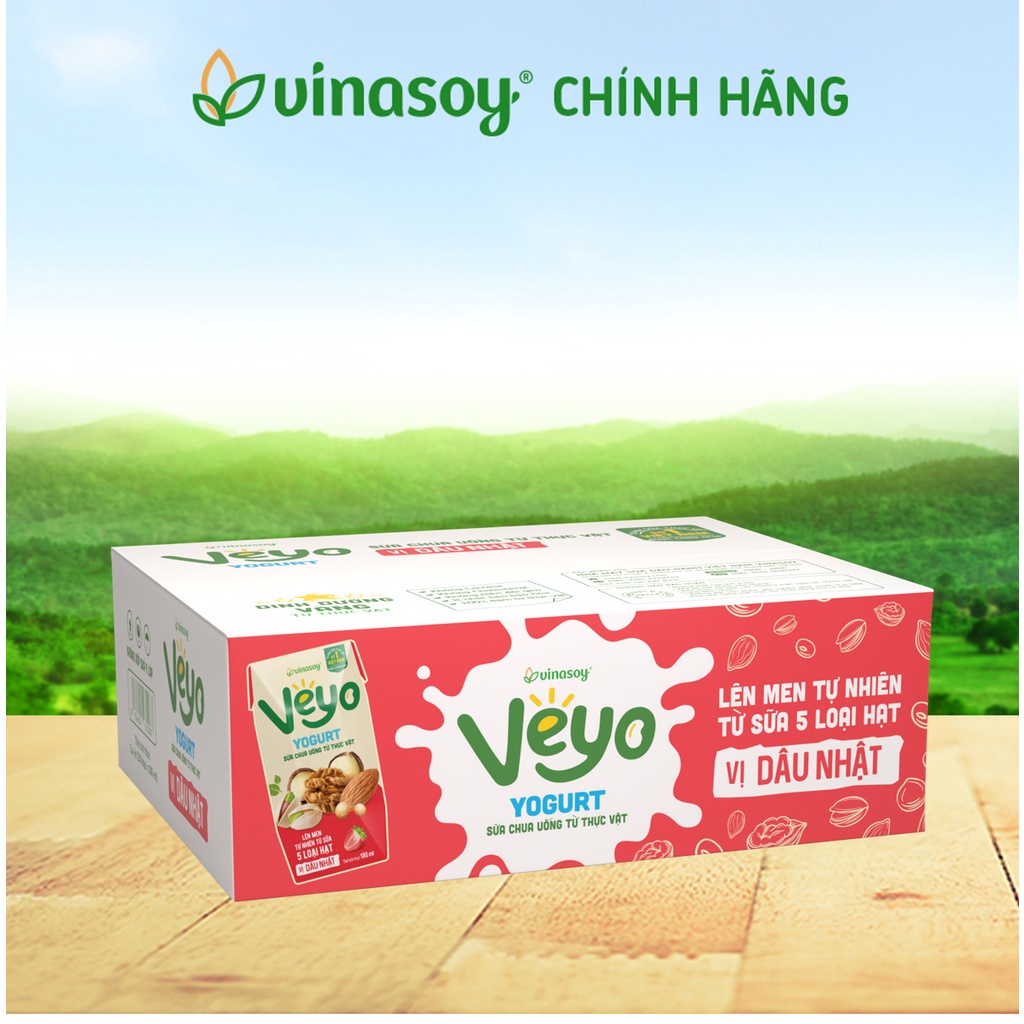 Thùng Sữa chua uống từ thực vật Veyo Yogurt vị Dâu Tây Nhật (30 Hộp x 180ml) - Vinasoy