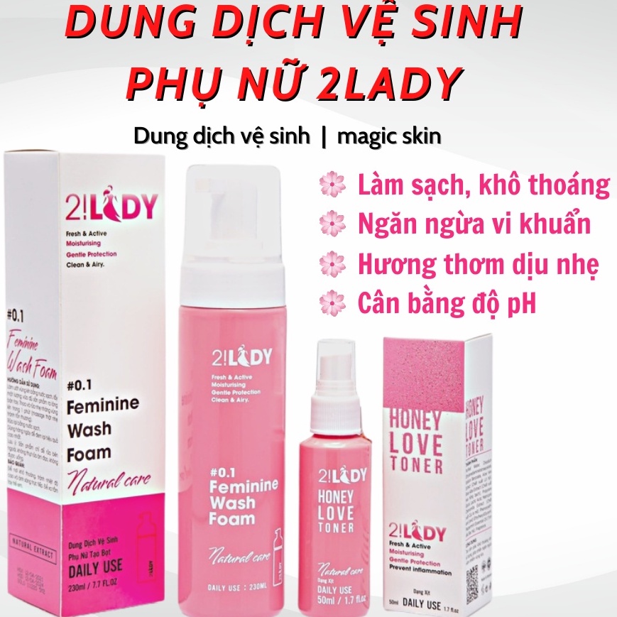 Com bo dung dịch vệ sinh phụ nữ - Dung dịch vệ sinh tạo bọt, xịt 2 lady magic Skin