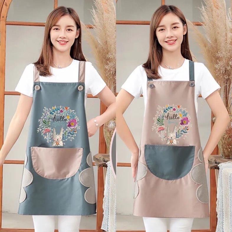 Tạp Dề❤️FREESHIP❤️Tạp Dề Chống Thấm Nước Có Lau Tay Họa Tiết Thỏ Xinh Xắn ,