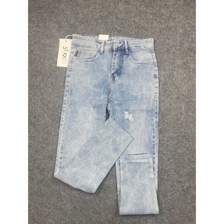 Quần skinny jean rách gối xanh xám