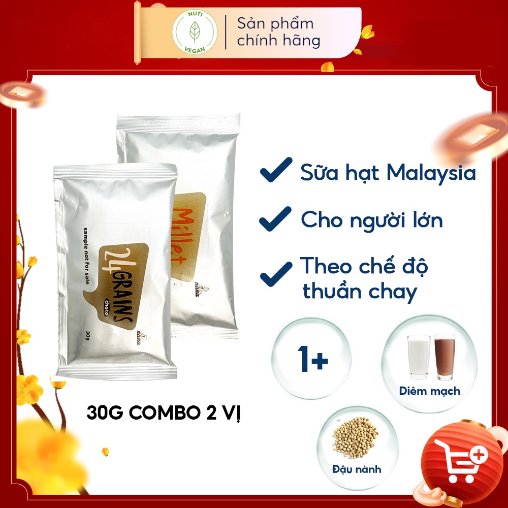 Sữa Hạt Hữu Cơ Millet & 24 Grains 2 Vị Gói 30g Nhập Khẩu Malaysia, Sữa Dinh Dưỡng Cho Người Lớn Tuổi - nutivegan
