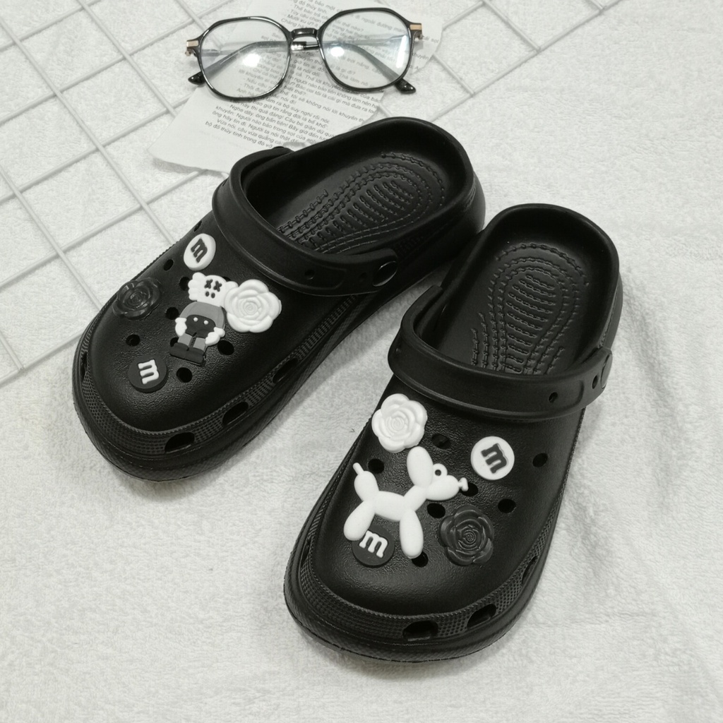 Dép Cross mặt cười unisex độn đế đi mưa tặng kèm sticker siêu kute M15