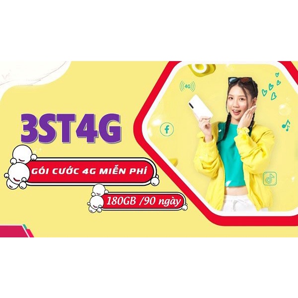 SIM 4G GÓI 3ST4G CÓ 180GB ,SÀI 2GB MỖI NGÀY TRUY CẬP TỐC ĐỘ CAO VÚT , GIA HẠN TIẾP THEO 60K/THÁNG