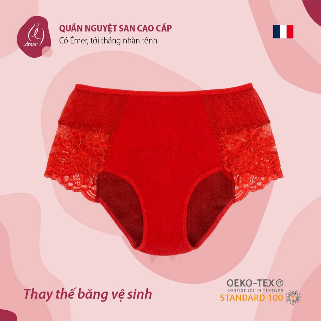 Quần lót nguyệt san Valerie ban ngày (Đỏ) cao cấp chống tràn thay thế băng vệ sinh EMER