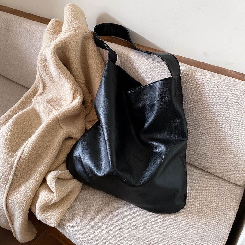 SUPERCUTE Túi Xách Đeo Vai Bằng Da PU Sức Chứa Lớn Màu Trơn Phong Cách Hàn Quốc Thời Trang Cho Nữ