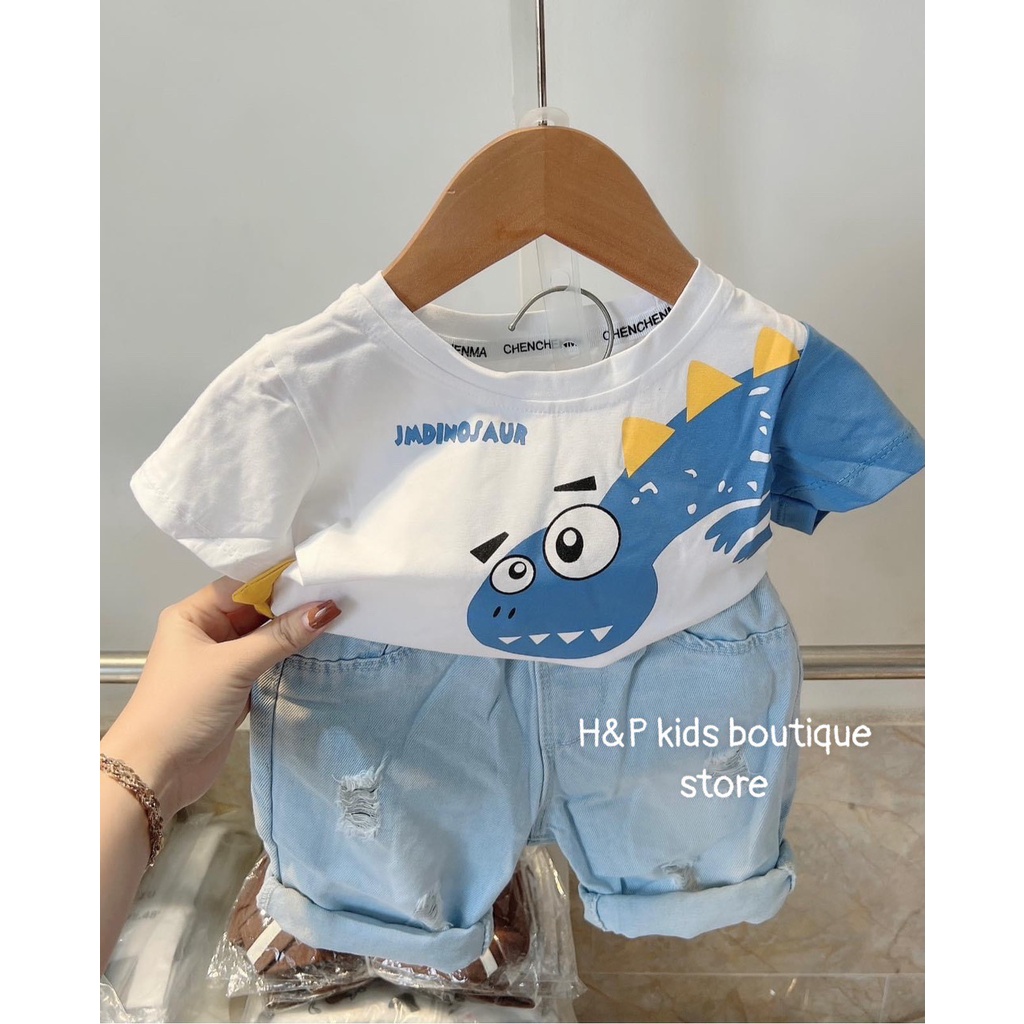 SALE BỘ  CỘC TAY QUẦN JEAN IN HÌNH KHỦNG LONG BÉ TRAI  SIZE 8-18KG(KLVT)