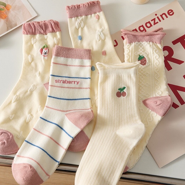 Tất cao cổ trắng hồng phối