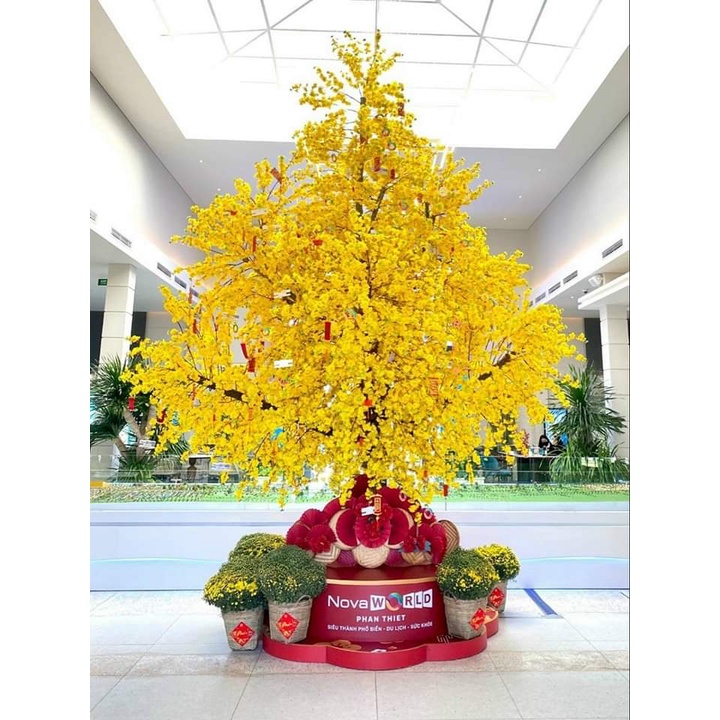 Hoa giả hoa lụa cành hoa đào, hoa mai trang trí tết dài 1m