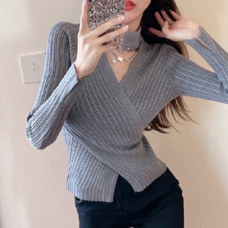 Áo Len Tay Dài Cổ Chữ v Màu Sắc Thời Trang Dành Cho Nữ