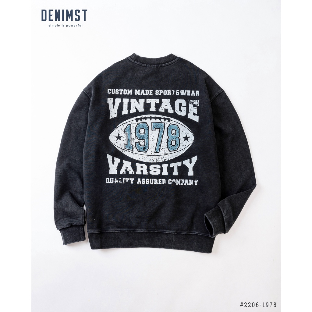 Áo nỉ da cá DENIMST 2206, áo sweater wash acid phong cách retro, vintage