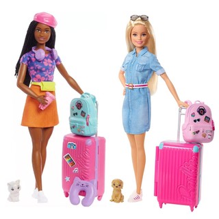 Búp Bê Barbie Du Lịch Cùng Thú Cưng Travel Doll Set Malibu n Brooklyn