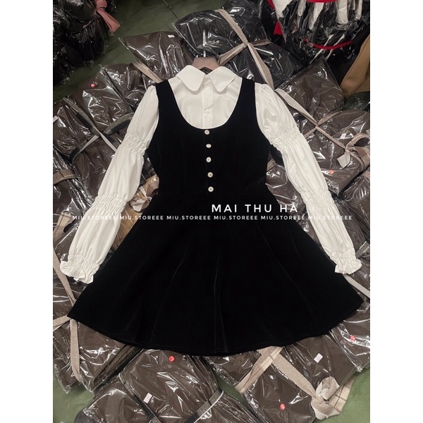 SET SƠ MI TAY CHUN YẾM HAI DÂY DÁNG XOÈ BỒNG SSMTCK