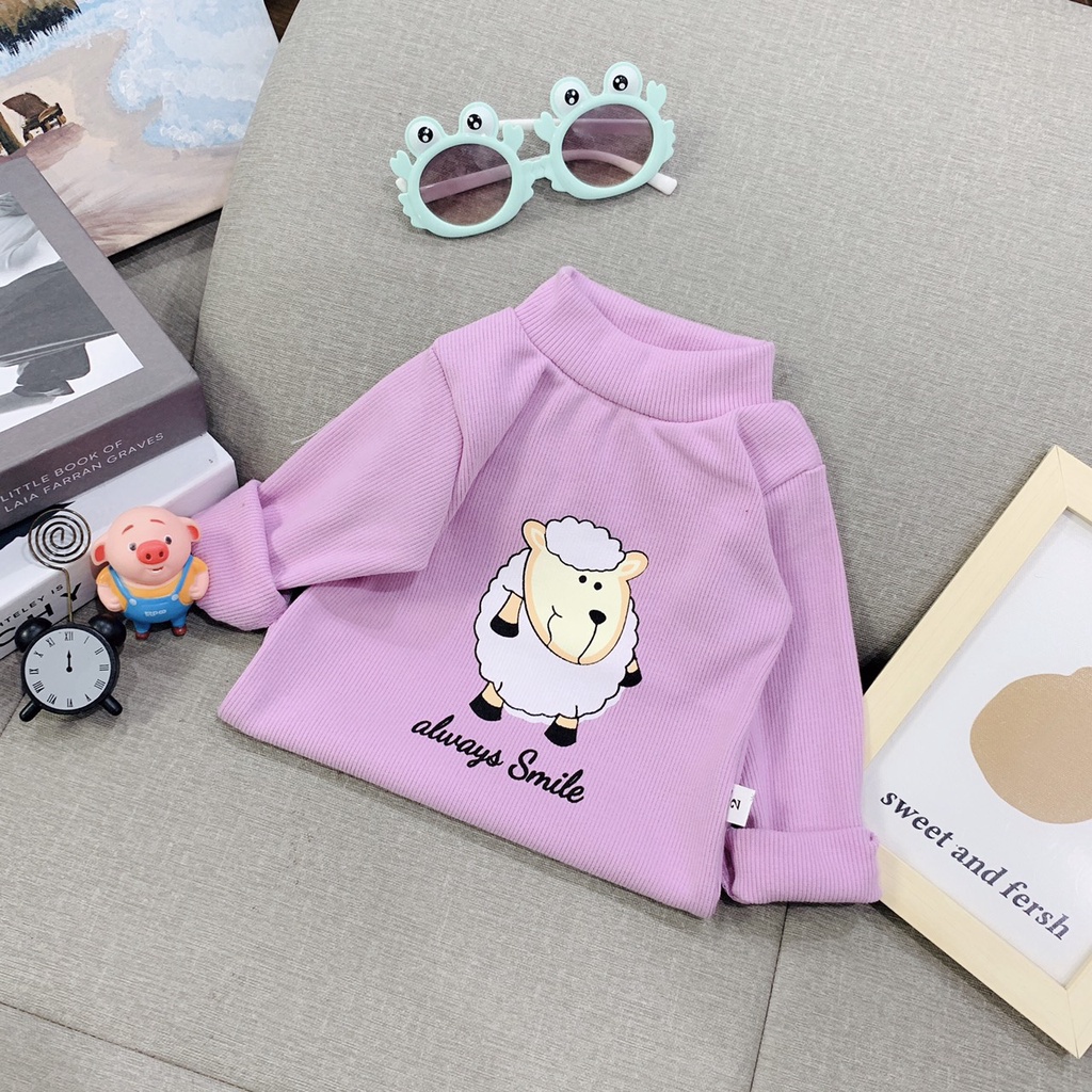 Áo Thu Đông Cho Bé, Áo Len Tăm Giữ Nhiệt Cổ 3 Phân Cừu Trắng Cho Bé Trai Bé Gái Từ 8 - 18kg