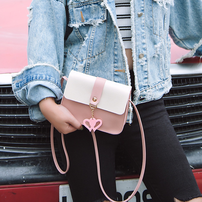 Túi đeo chéo vai nữ da hàn quốc đẹp dáng vuông nhiều màu mini cute, giá rẻ khóa hình trái tim S3 T181