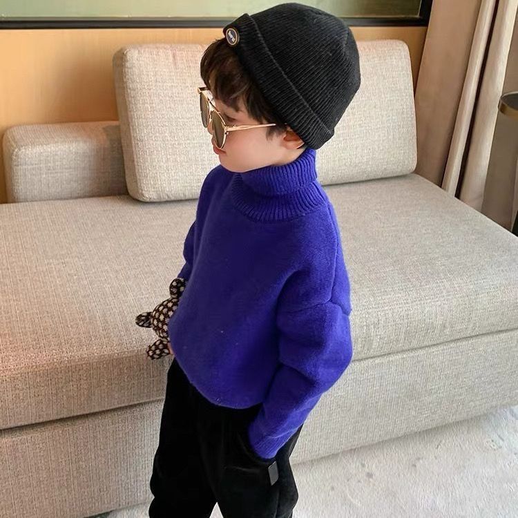 Áo Sweater Chui Đầu Cổ Cao Lót Lông Cừu Thời Trang Thu Đông Dành Cho Bé Trai Bé Gái