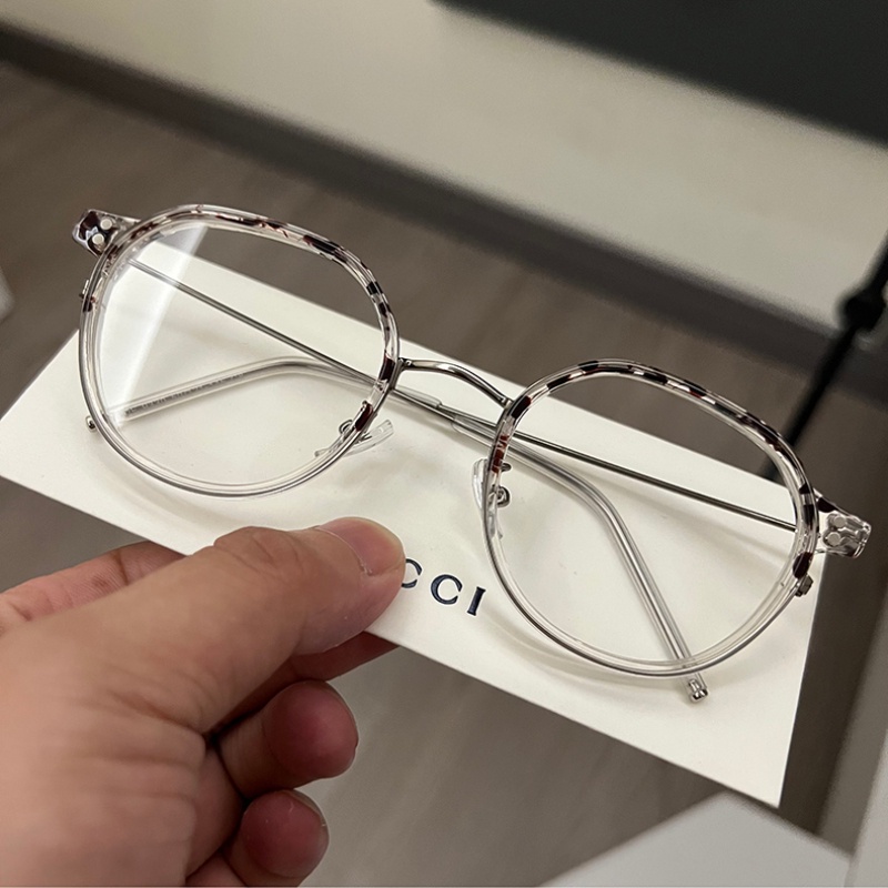 Mắt Kính Chống Ánh Sáng Xanh Gọng Tròn Nhỏ In Họa Tiết Da Báo Thời Trang Hàn Quốc