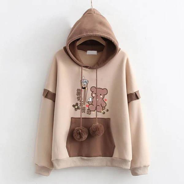 Áo hoodie Vải Nhung Dày Dặn Dáng Rộng In Chữ Aphrod Kiểu Nhật Hàn Thời Trang Thu Đông Cho Nữ