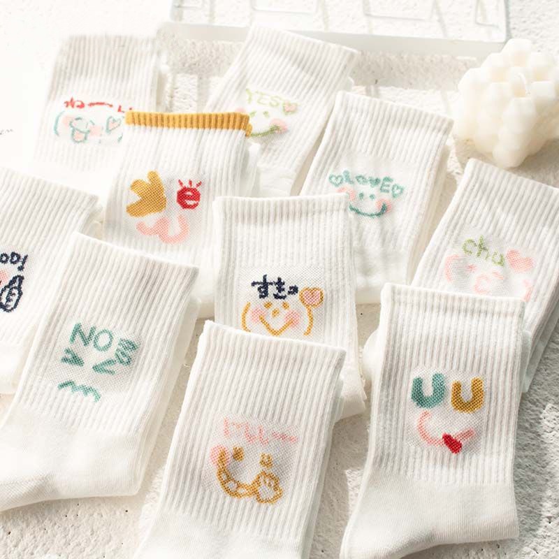 Vớ trắng icon biểu cảm dễ thương cổ cao