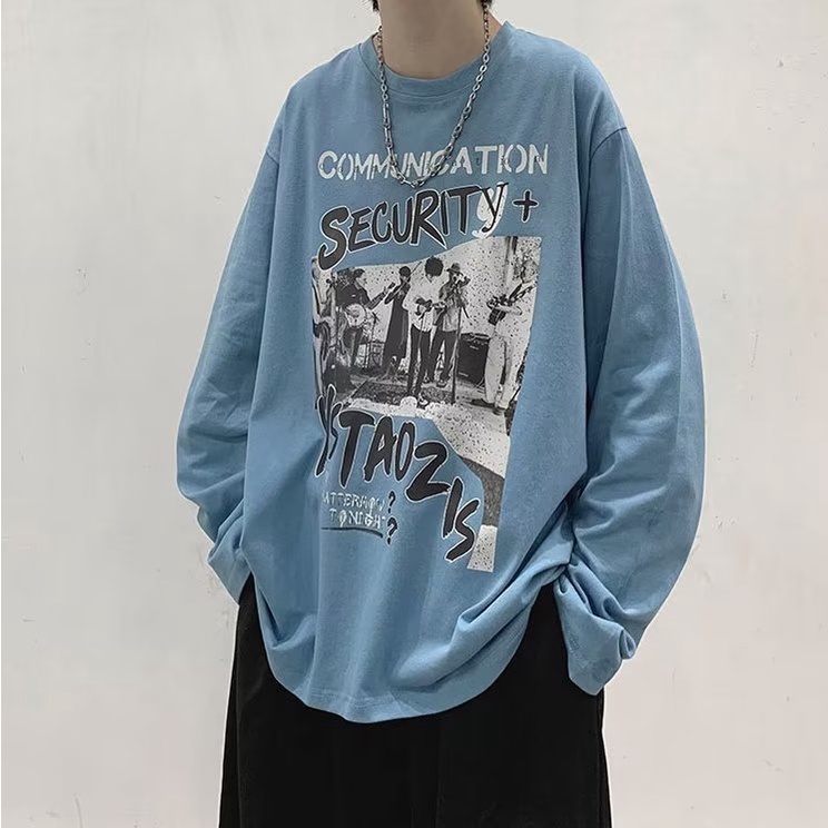 Áo Thun Tay Dài Dáng Rộng In Họa Tiết Hoạt Hình Phong Cách Hàn Quốc Thời Trang Cho Nam Và Nữ