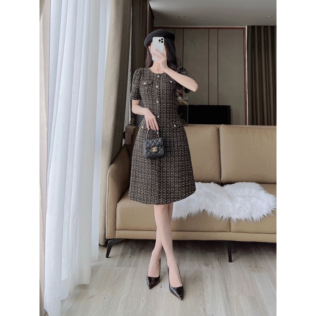 De Leah - Đầm Ôm A Tweed Nẹp Trước - Thời Trang Thiết Kế