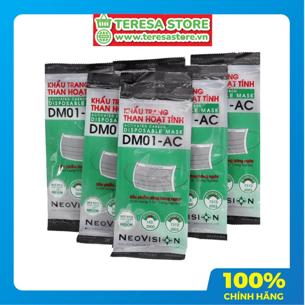Khẩu Trang Y Tế (Combo 20) 4 lớp - Khẩu Trang Y Tế Than Hoạt Tính NeoVision DM01 Kháng Khuẩn Chống Nước Ngăn Ngừa Bụi
