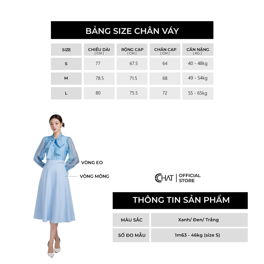 Chân Váy 𝐂𝐂𝐇𝐀𝐓 Kiểu Cạp Bổ 7 Mảnh Dáng Xòe Chất Tuytsi Mềm Mịn 93CDS2007XT