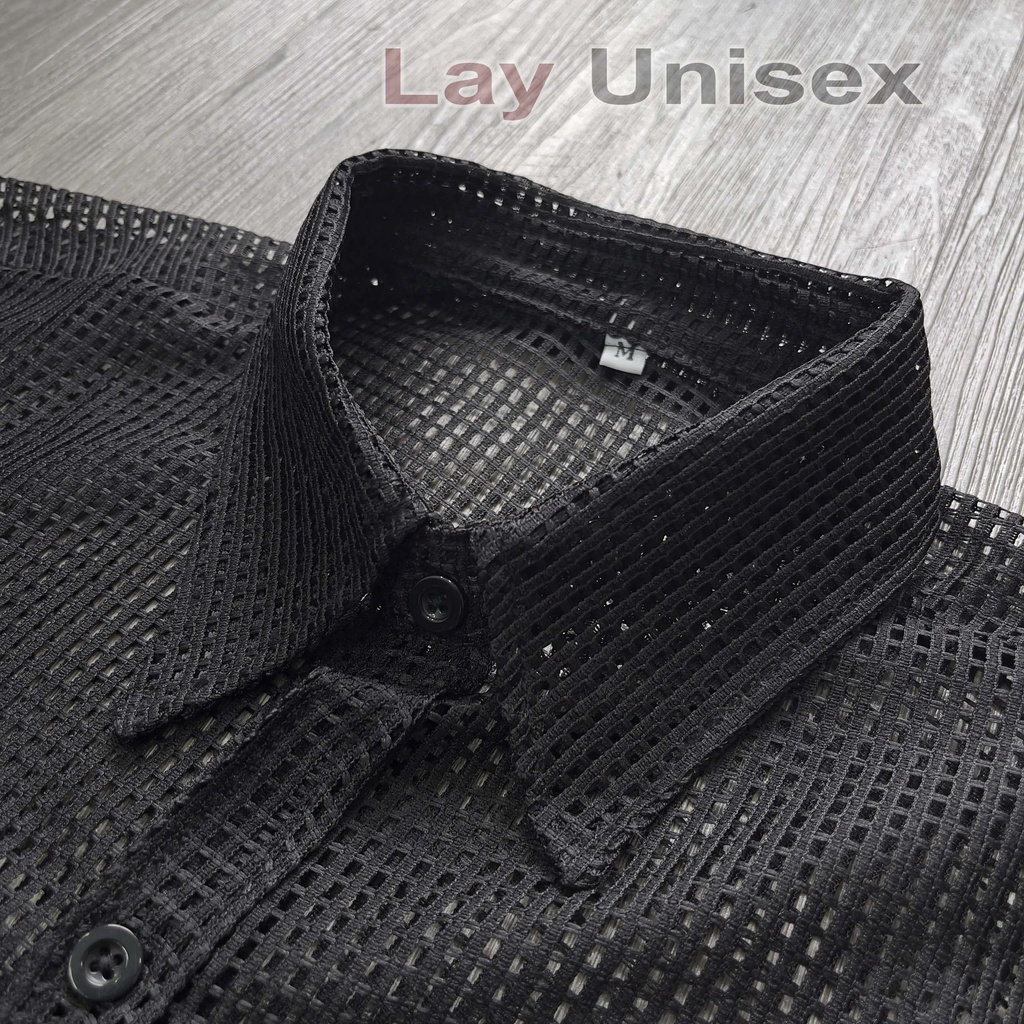 Áo sơ mi nam lưới tay lỡ form rộng phóng khoáng