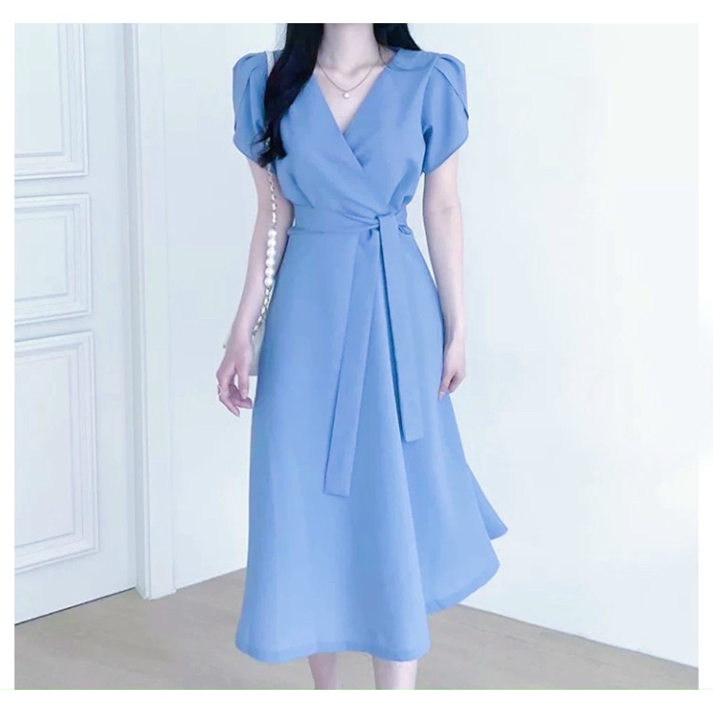 Đầm xanh tay sen (kèm hình thật)