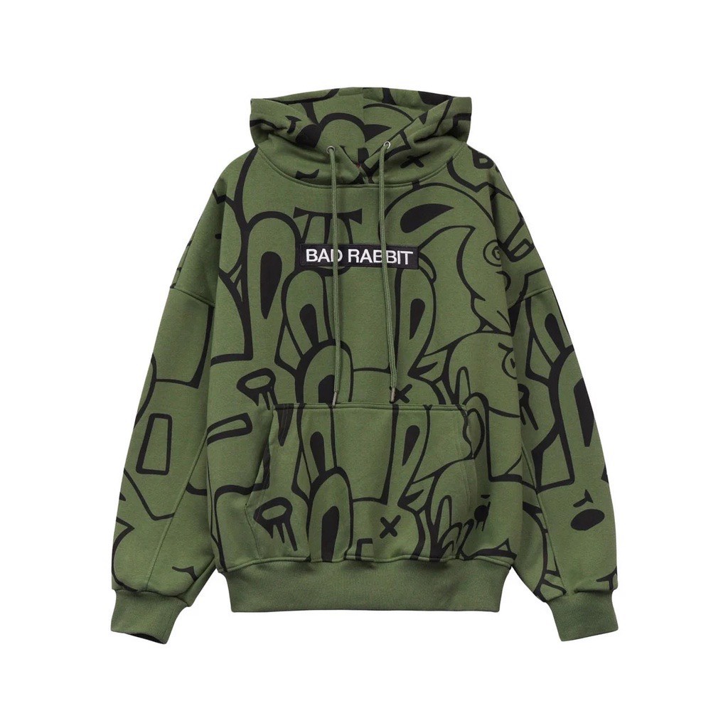 Áo Hoodie Bad Rabbit màu xanh hottrend vải nỉ bông mũ 2 lớp cực chất, Áo Hoodie Unisex Nam Nữ