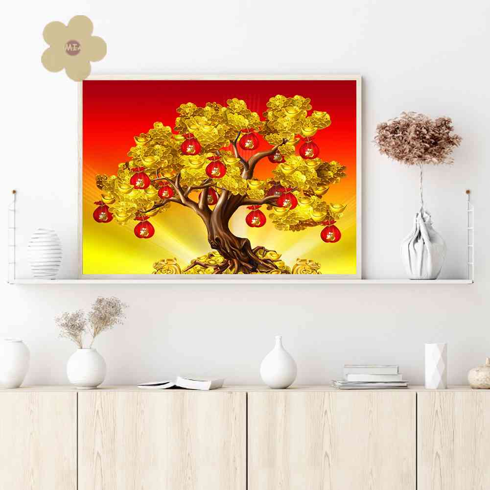 Tranh Đính Đá Kim Cương Toàn Bộ 5D DIY Hình Vẽ Cây Tiền