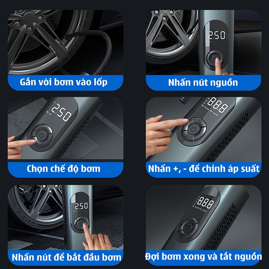 Máy bơm ô tô cầm tay, Máy bơm mini đa năng nhỏ gọn cho xe hơi, xe máy, xe điện, xe đạp, phao, bóng nhanh chóng an toàn
