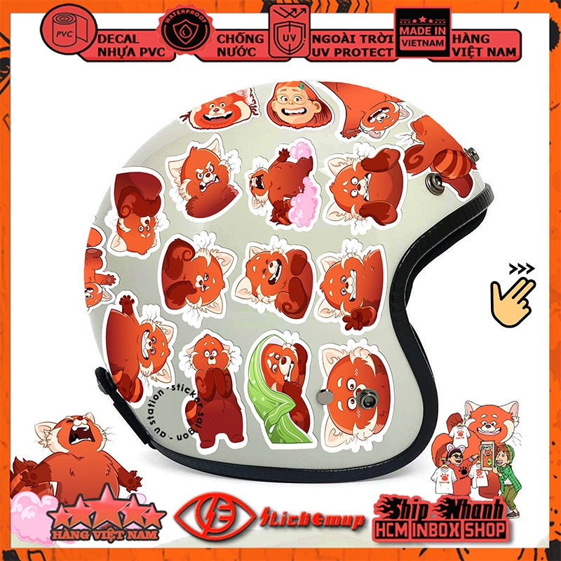 Sticker Hình dán chủ đề Gấu Trúc Đỏ Red Panda - Hàng VN, chất liệu decal nhựa pvc, không thấm nước, dán xe, nón bh, vali