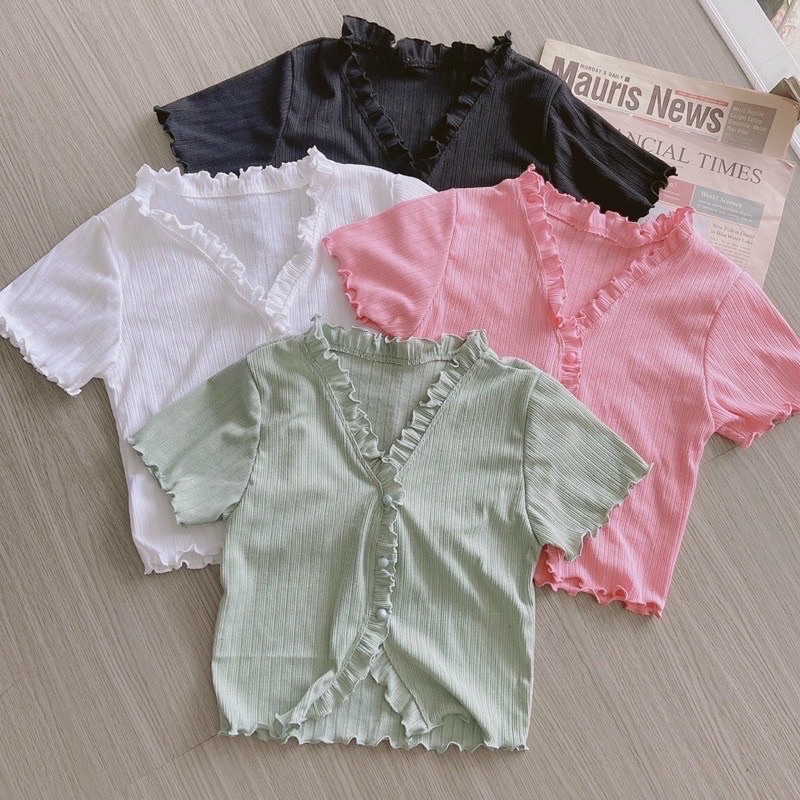 ÁO croptop bèo phối nút nyny
