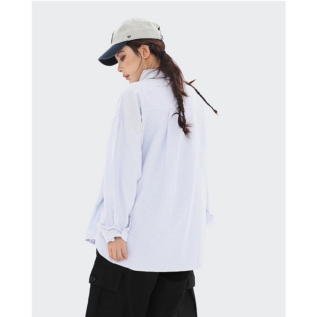 Áo sơ mi kẻ sọc xanh oxford hình thêu nam nữ unisex Alan shirt