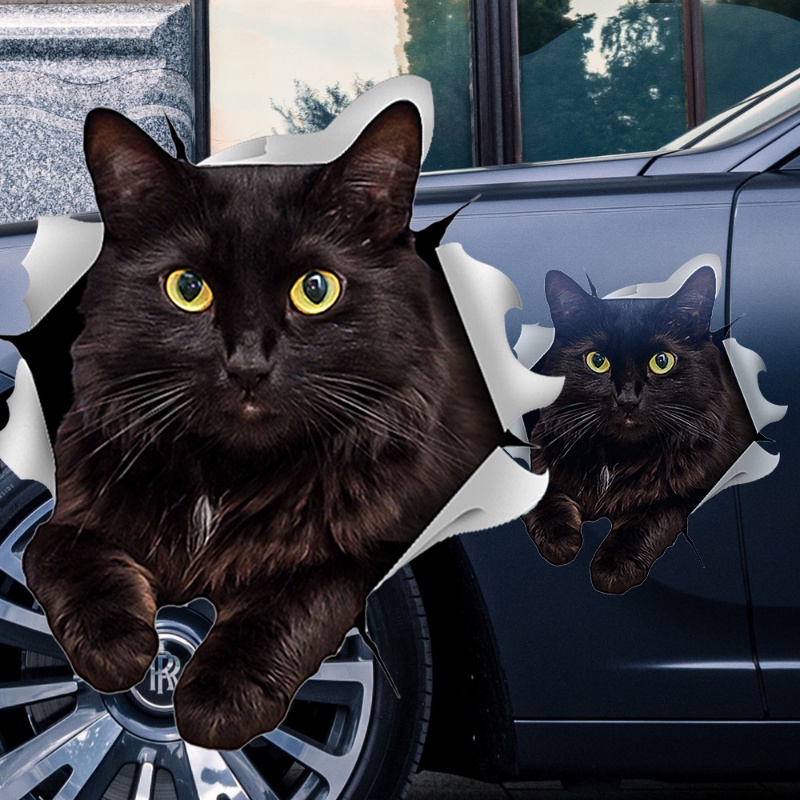 Đề Can Dán Trang Trí Xe Hơi / Laptop / Xe Máy Hình Chú Mèo 3D Bằng Chất Liệu PVC Chống Thấm Nước DIY