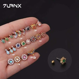 Khuyên tai 7UANX hình nhện / rùa đính đá zircon nhiều màu sắc bằng thép không gỉ