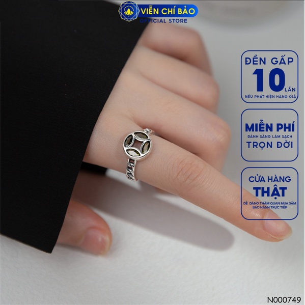 Nhẫn đồng xu đính đá chất liệu bạc Thái 925 thời trang phụ kiện trang sức nữ Viễn Chí Bảo N000749