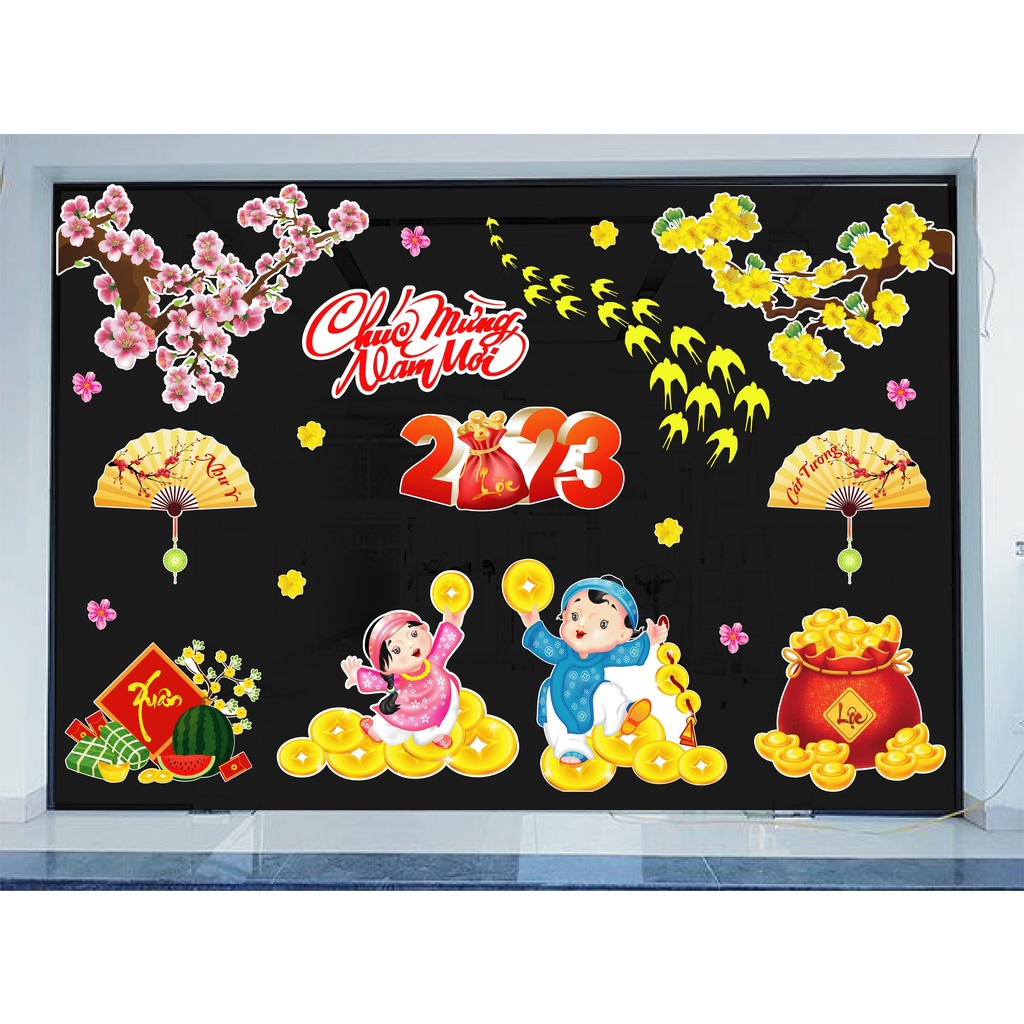 Decal tết 2023 dán cửa kính dán kính