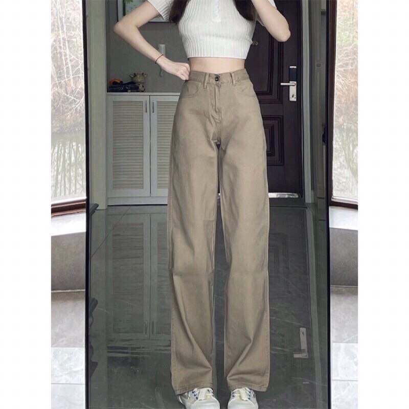 Quần kaki bò jean nữ ống xuông rộng suông jeans cạp cao Hottrend 2022 | BigBuy360 - bigbuy360.vn